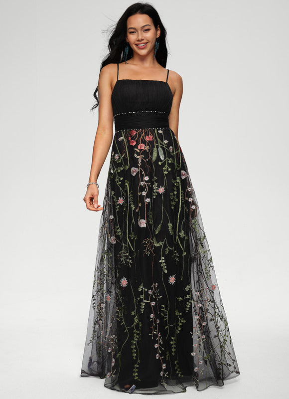Robe de Soirée Élégance Florale Noir
