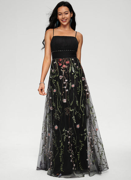 Robe de Soirée Élégance Florale Noir