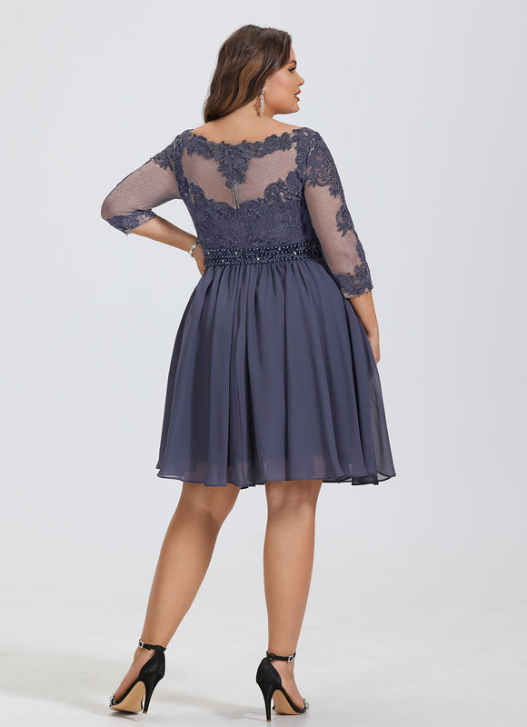 Robe de Soirée Longue Bleue Dentelle Mousseline Élégante - gallery 5