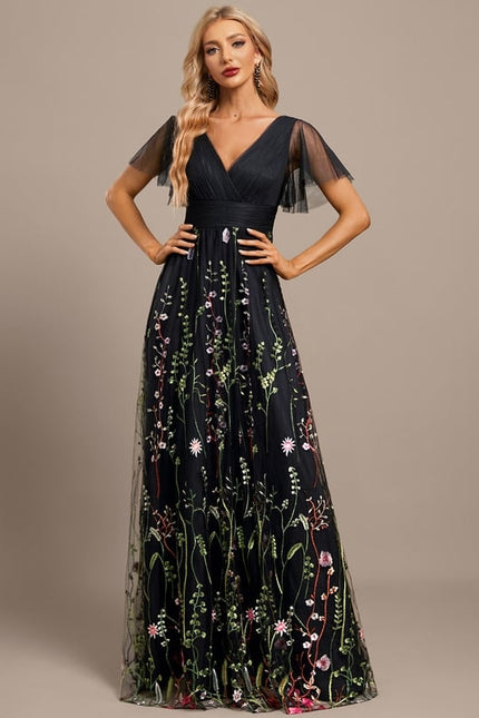 Robe de Soirée Floral Éclat Noir - gallery 2