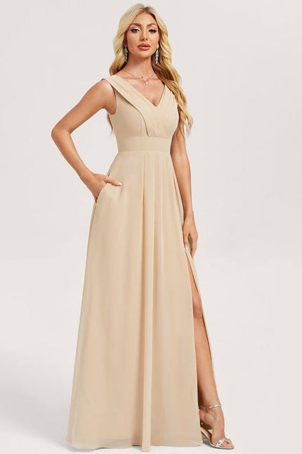 Robe de Soirée Mousseline Beige - gallery 2