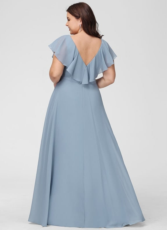 Robe de Soirée Mousseline Beige - gallery 9
