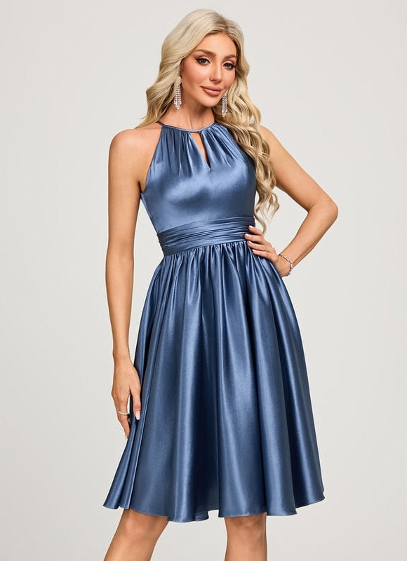 Robe de Soirée Satin Bleu - gallery 3