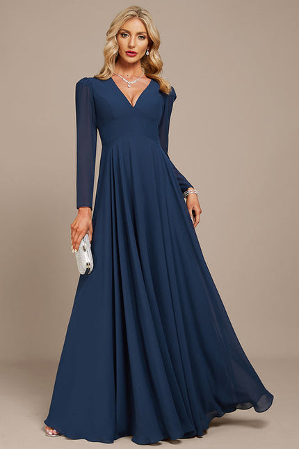 Robe Longue Bleue Mousseline Soirée - gallery 2