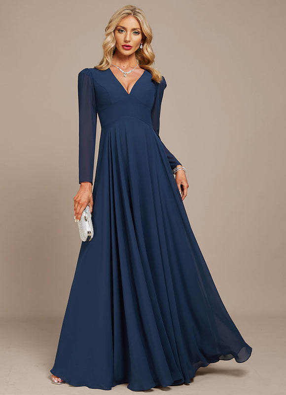Robe Longue Bleue Mousseline Soirée - gallery 2
