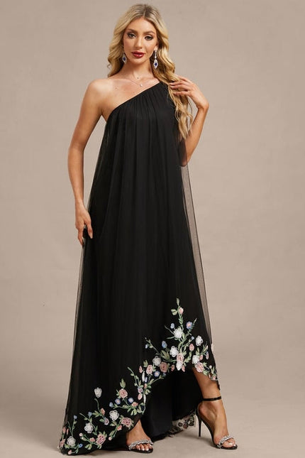 Robe de Soirée Noire Florale Asymétrique - gallery 4