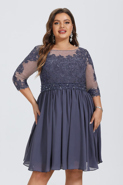 Robe de Soirée Longue Bleue Dentelle Mousseline Élégante - gallery 4