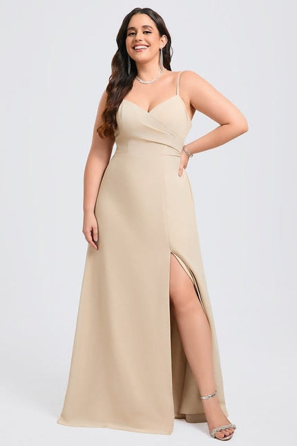 Robe de Soirée Mousseline Beige - gallery 5