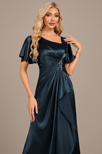 Robe de Soirée Satin Émeraude Drapée - gallery 1