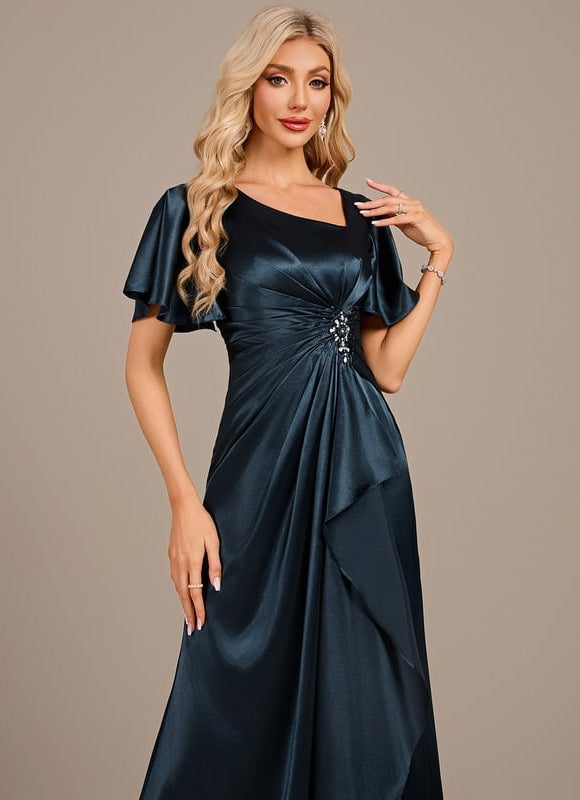 Robe de Soirée Satin Émeraude Drapée - gallery 1