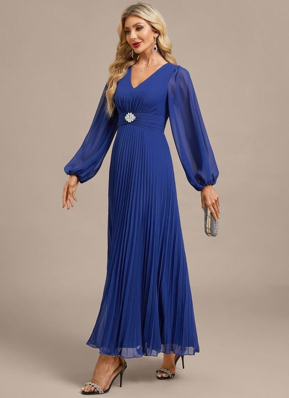 Robe de Soirée Bleu Plissé Élégant - gallery 3