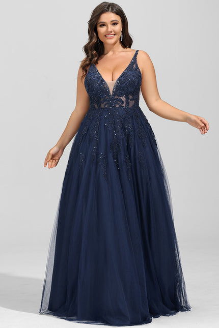 Robe de Soirée Longue Bleue Dentelle Et Paillettes - gallery 8