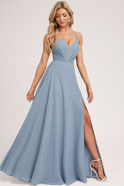 Robe de Soirée Mousseline Beige - gallery 2