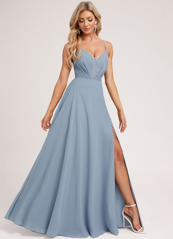 Robe de Soirée Mousseline Beige - gallery 2