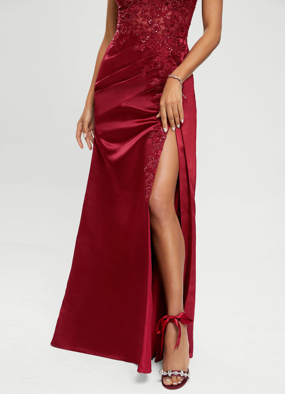 Robe de Soirée Satin Rubis Élancé - gallery 2