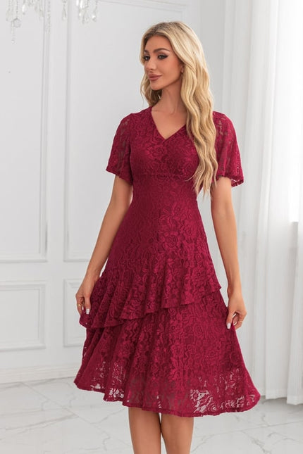 Robe de Soirée Dentelle Bordeaux - gallery 3