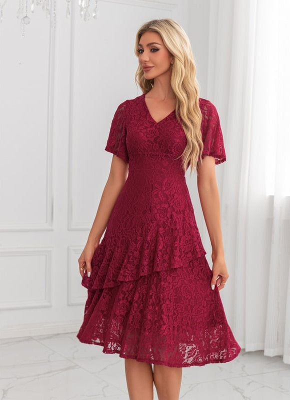 Robe de Soirée Dentelle Bordeaux - gallery 3