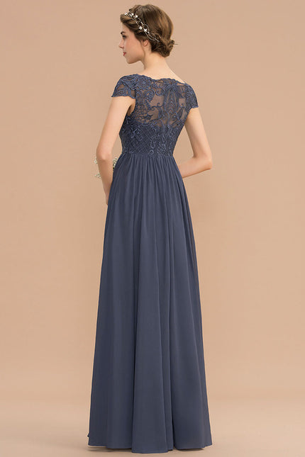 Robe de Soirée Longue Bleu Marine Dentelle Mousseline - gallery 9