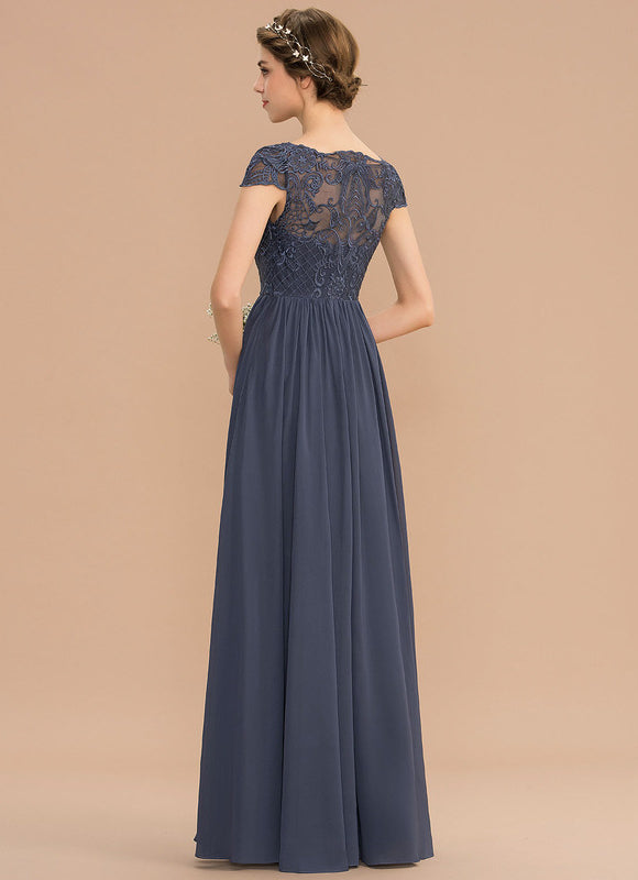 Robe de Soirée Longue Bleu Marine Dentelle Mousseline - gallery 9