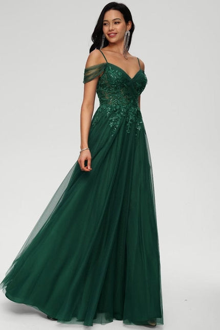 Robe de Soirée Tulle Émeraude - gallery 1