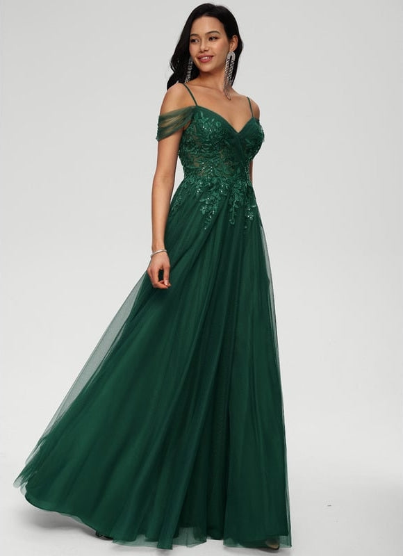 Robe de Soirée Tulle Émeraude - gallery 1