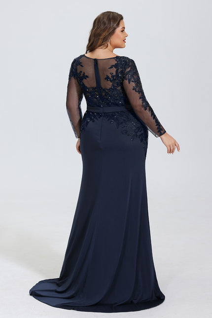 Robe de Soirée Longue Bleue En Dentelle Élégante - gallery 7