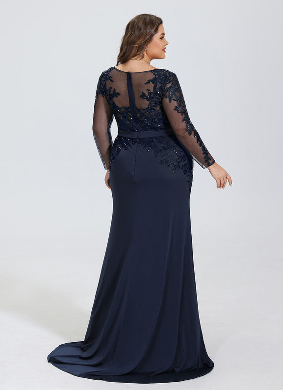 Robe de Soirée Longue Bleue En Dentelle Élégante - gallery 7