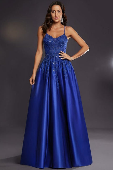 Robe de Soirée Satin Bleu Éclat - gallery 4