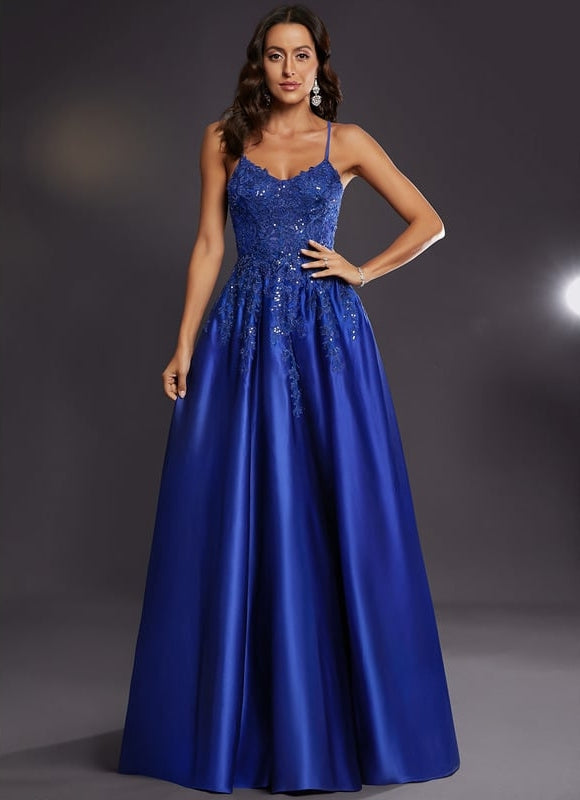 Robe de Soirée Satin Bleu Éclat - gallery 4
