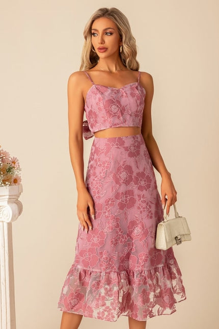Robe de Soirée Fleur Rose Trapèze - gallery 2