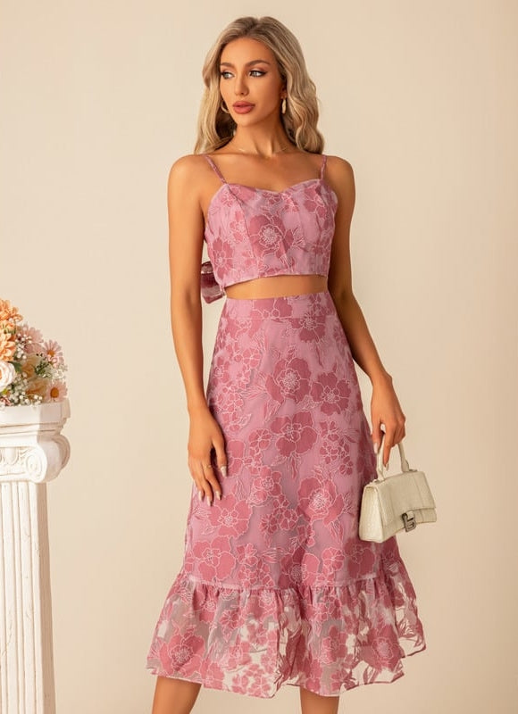 Robe de Soirée Fleur Rose Trapèze - gallery 2