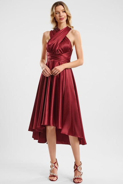 Robe de Soirée Rouge Satiné Moderne - gallery 6