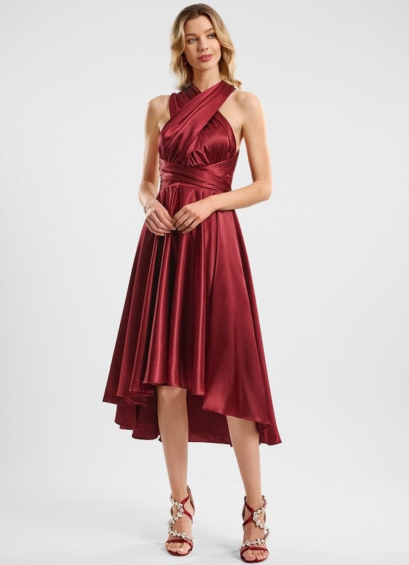Robe de Soirée Rouge Satiné Moderne - gallery 6