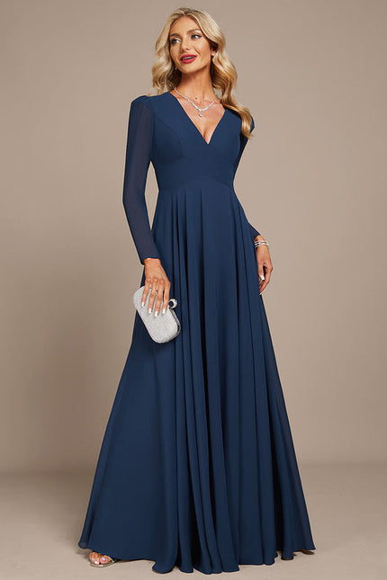 Robe Longue Bleue Mousseline Soirée - gallery 1
