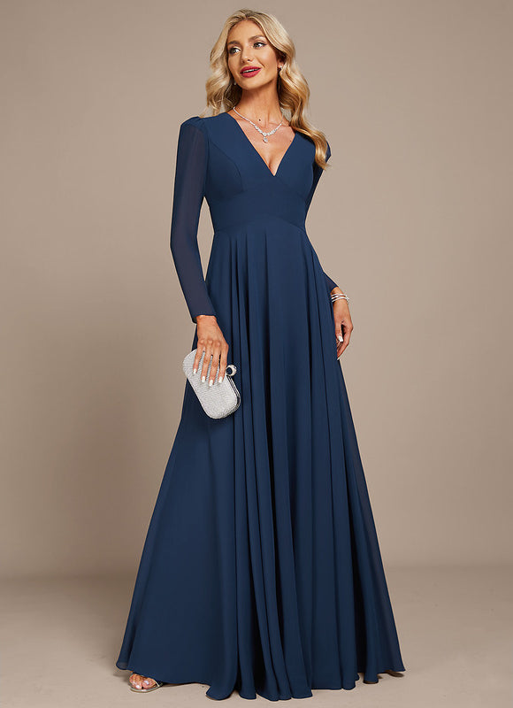 Robe Longue Bleue Mousseline Soirée - gallery 1