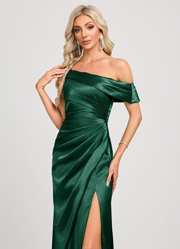 Robe de Soirée Satin Asymétrique Émeraude - gallery 4