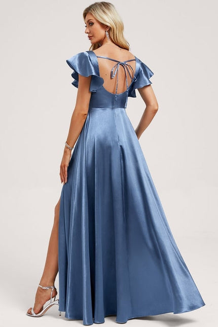 Robe de Soirée Satin Bleu Élégant - gallery 4