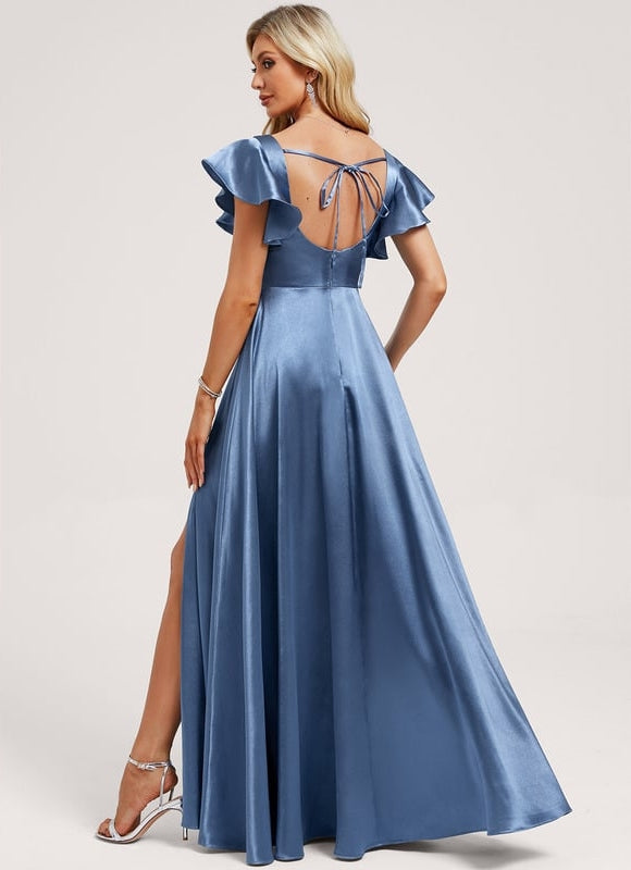 Robe de Soirée Satin Bleu Élégant - gallery 4