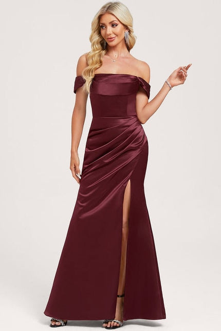 Robe de Soirée Satin Bourgogne - gallery 1