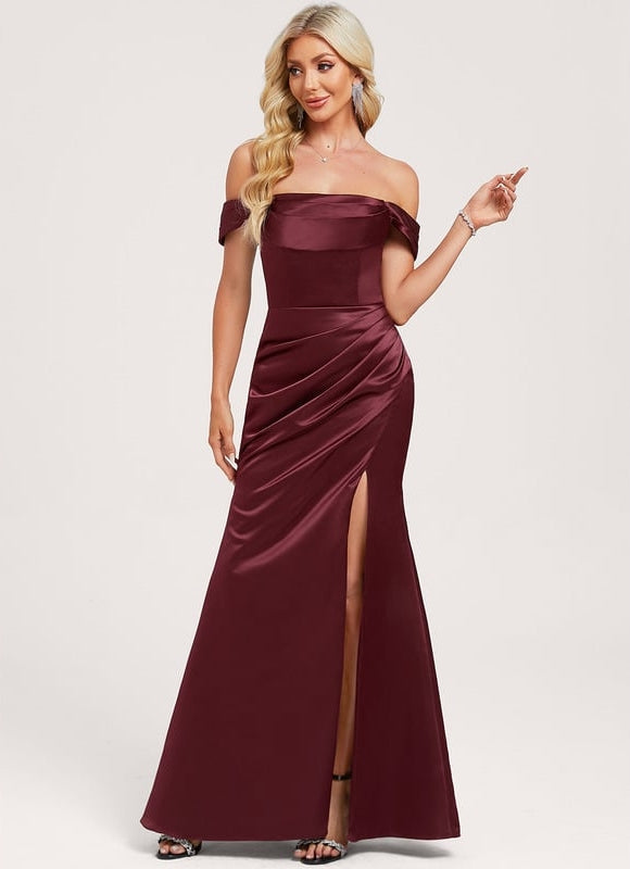 Robe de Soirée Satin Bourgogne - gallery 1