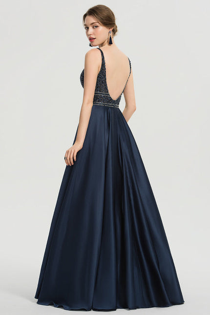 Robe de Soirée Longue Bleue Princesse Perles Paillettes - gallery 5