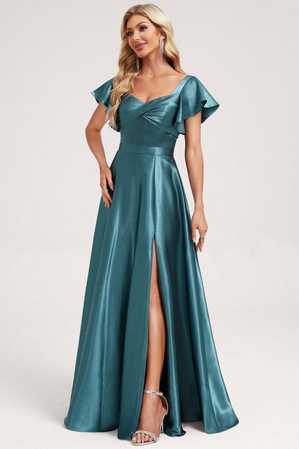 Robe de Soirée Satin Vert Pâle - gallery 2