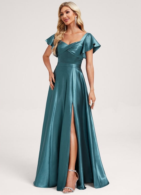 Robe de Soirée Satin Vert Pâle - gallery 2