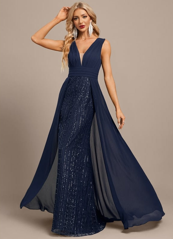 Robe de Soirée Élégance Marine Pailletée - gallery 3
