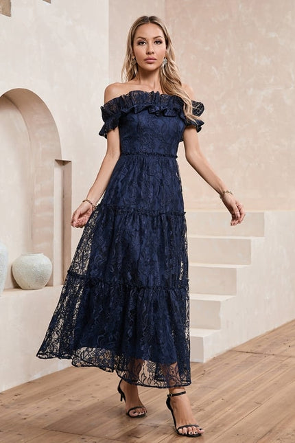 Robe de Soirée Dentelle Marine - gallery 4