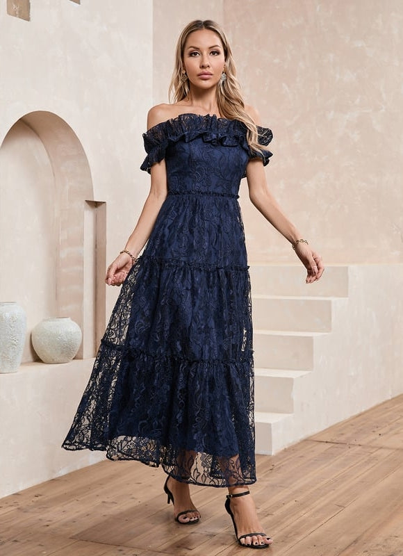 Robe de Soirée Dentelle Marine - gallery 4