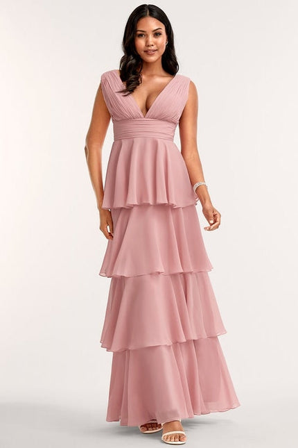 Robe de Soirée Mousseline Beige - gallery 1