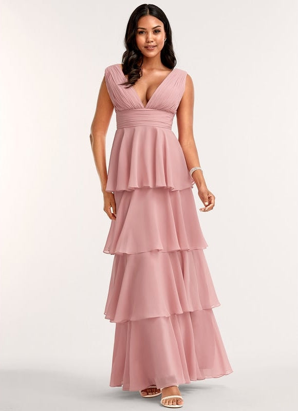 Robe de Soirée Mousseline Beige - gallery 1