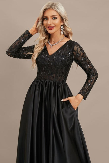 Robe de Soirée Luxe Satin Noir - gallery 1