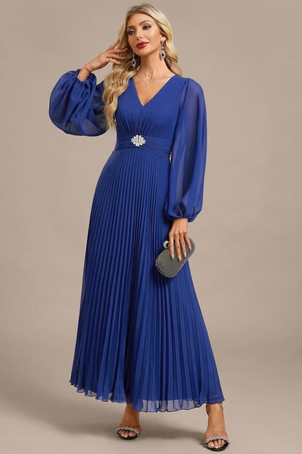 Robe de Soirée Bleu Plissé Élégant - gallery 2